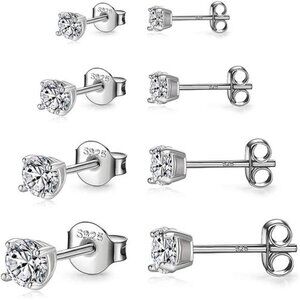 New 925 Sterling Silver Stud earrings Set | White Gold Plated Hypoallergenic